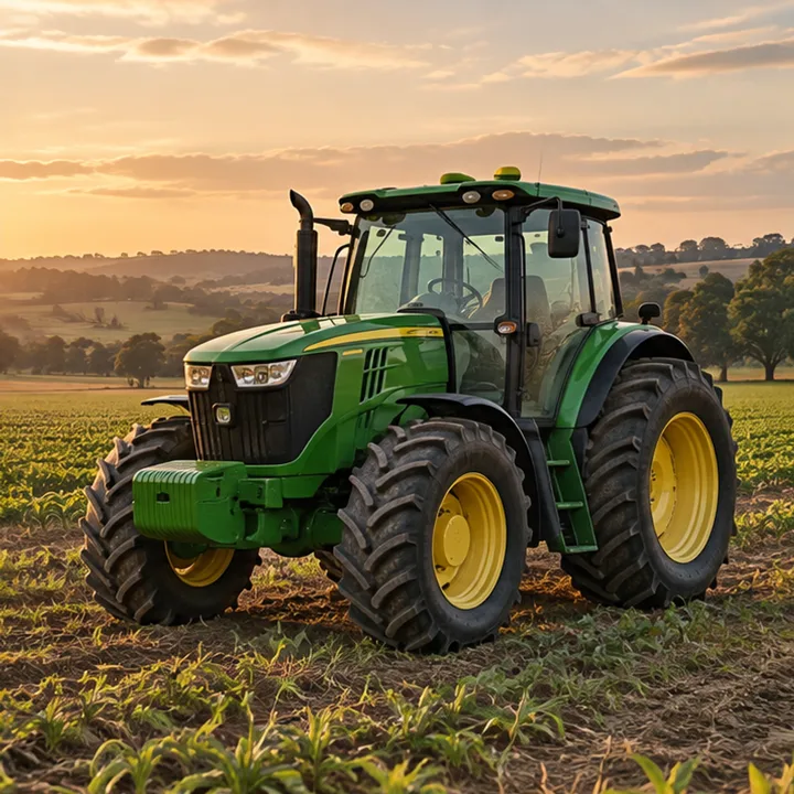 Imagem ilustrativa de trator agrícola no campo, aplicação de bateria para máquinas agrícolas
